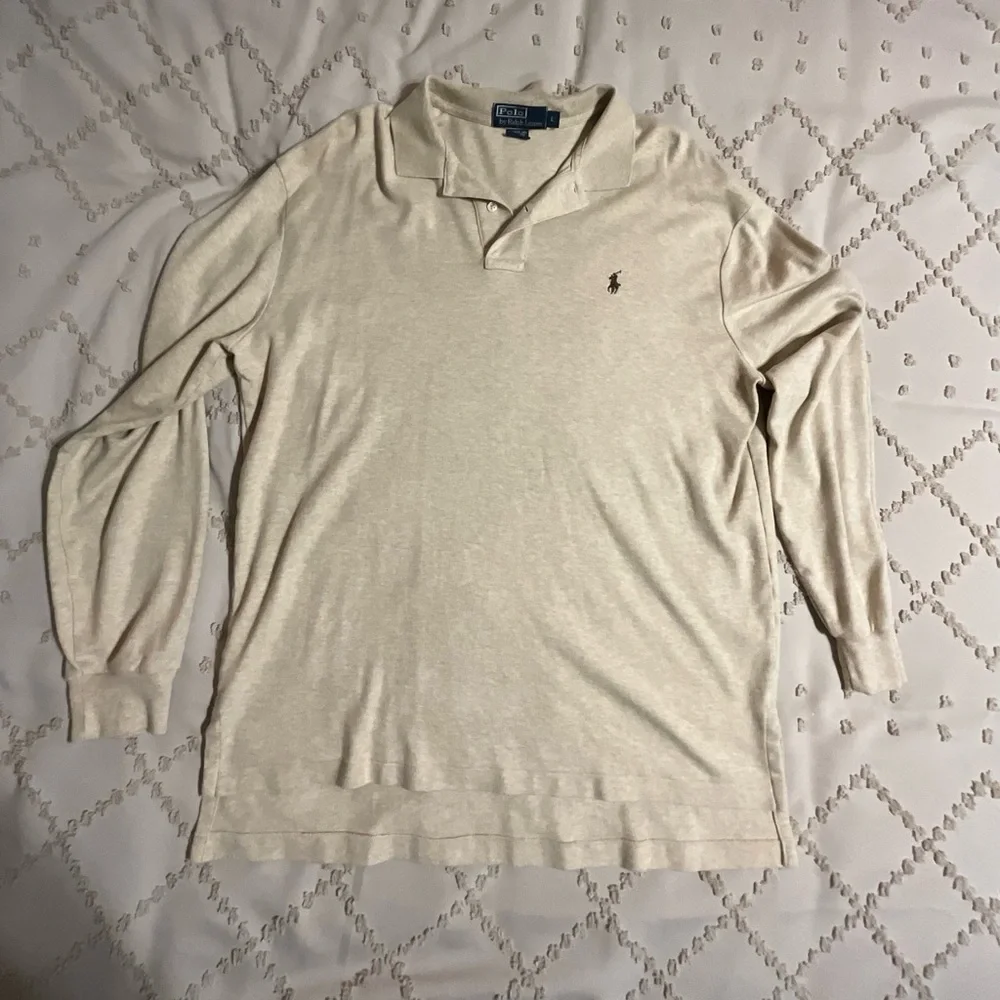 Polo Ralph Lauren Long Sleeve Polo Shirt Men’s L Beige Classic Preppy Cotton